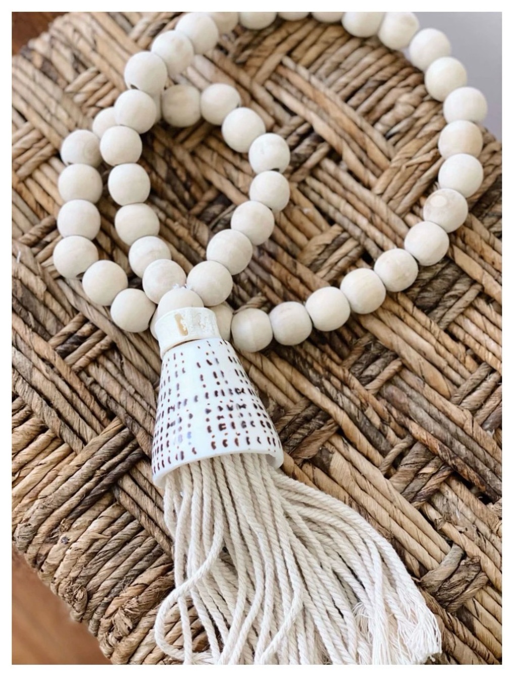 NWT Neutral Wooden Bead Tassel Decor - Cream